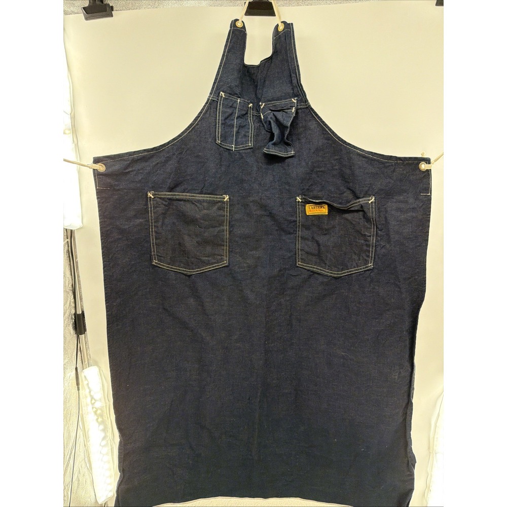 Vintage Carter's "Watch The Wear" indigo denim work apron Rare Pockets